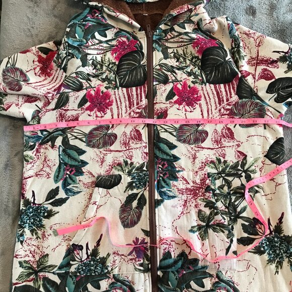 Cellabie sherpa coat women size 2XL floral midi hood full zip boho hippie cotton - Picture 9 of 12